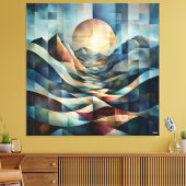 抽象芸術幾何学的な日の出鮮やか山 キャンバスプリント (インサイチュ (リビング))