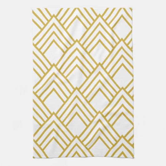 抽象芸術幾何学的な白と金ゴールドのキッチンタオル キッチンタオル (縦)
