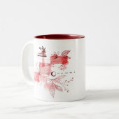 抽象芸術幾何学的な花離れ類ブラックブルゴーニュ ツートーンマグカップ (正面左)