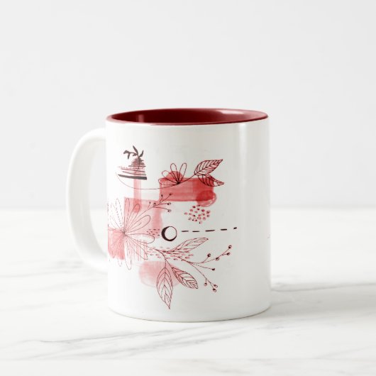 抽象芸術幾何学的な花離れ類ブラックブルゴーニュ ツートーンマグカップ (正面左)