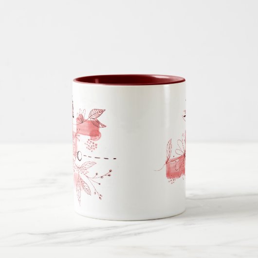 抽象芸術幾何学的な花離れ類ブラックブルゴーニュ ツートーンマグカップ (中央)