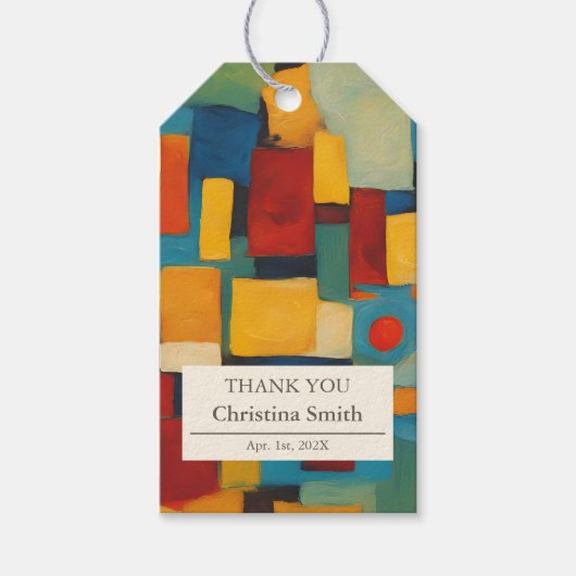 抽象芸術幾何学的な退職パーティーありがとう ギフトタグ (正面)