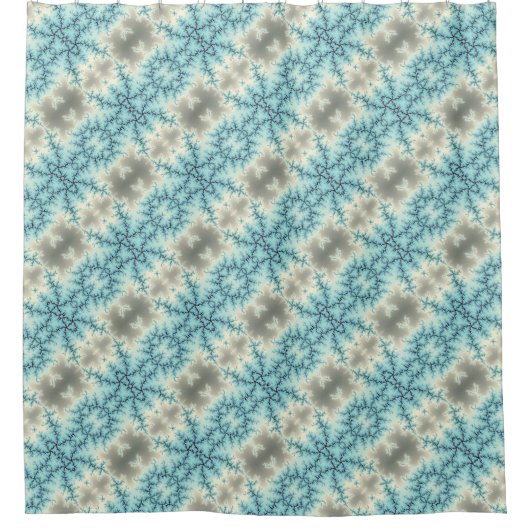 抽象芸術幾何学的な青と灰色の雪片パターン シャワーカーテン (正面)