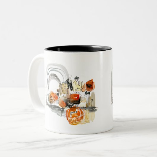 抽象芸術幾何学的な鮮やかなピンクの赤の黒 ツートーンマグカップ (正面左)