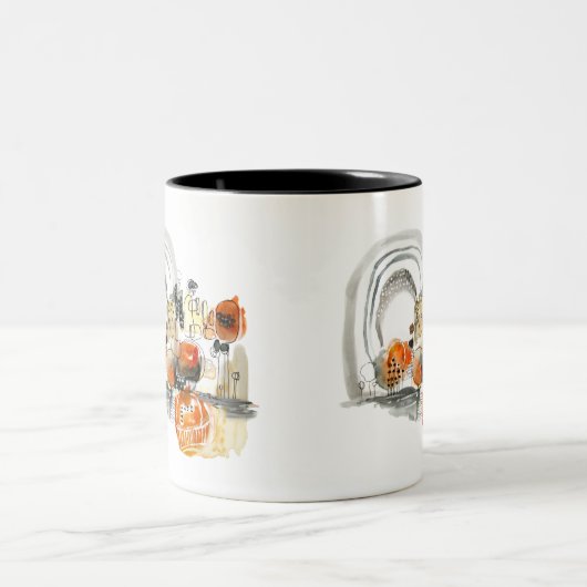 抽象芸術幾何学的な鮮やかなピンクの赤の黒 ツートーンマグカップ (中央)