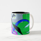 抽象芸術幾何学的な鮮やかな青いピンク色 ツートーンマグカップ (正面右)