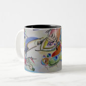 抽象芸術幾何学的な鮮やかな青ピンクの赤の緑 ツートーンマグカップ (正面左)