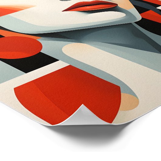 抽象芸術幾何学的アートキュービストウーマンポートレート ポスター (角)