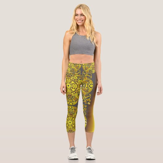 抽象芸術幾何学的アートパターン カプリレギンス (正面)