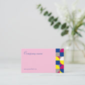 抽象芸術幾何学的イエロー明るい赤紫色QR名刺 名刺 (スタンド正面)