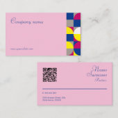 抽象芸術幾何学的イエロー明るい赤紫色QR名刺 名刺 (正面/裏面)