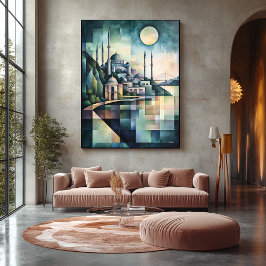 抽象芸術幾何学的イスタンブールスカイラインハギアソフィア キャンバスプリント