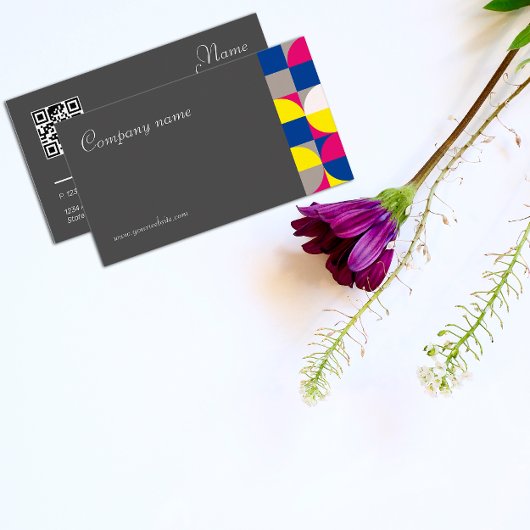 抽象芸術幾何学的グレー明るい赤紫色QR名刺 名刺