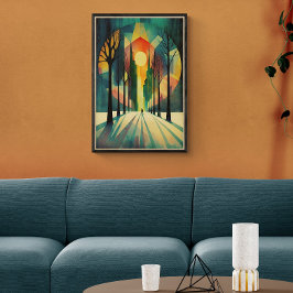 抽象芸術幾何学的サンセット |長い影 | Ai Art ポスター