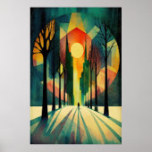 抽象芸術幾何学的サンセット |長い影 | Ai Art ポスター (正面)