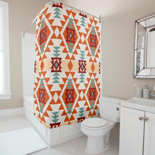 抽象芸術幾何学的シームレスパターン，先住民アメリカ シャワーカーテン (インサイチュ)