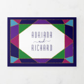 抽象芸術幾何学的タイポグラフィブルー結婚ズ 三つ折り招待状 (カバー)