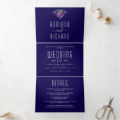 抽象芸術幾何学的タイポグラフィブルー結婚ズ 三つ折り招待状 (内部)