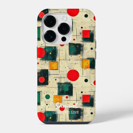 抽象芸術幾何学的デザインと名前をカスタムする iPhoneケース (裏面)