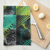 抽象芸術幾何学的ドットストライプパターン キッチンタオル (四つ折り)