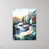 抽象芸術幾何学的バルセロナスカイライン キャンバスプリント (正面)