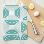 抽象芸術幾何学的パターン – 青と白。 キッチンタオル (四つ折り)