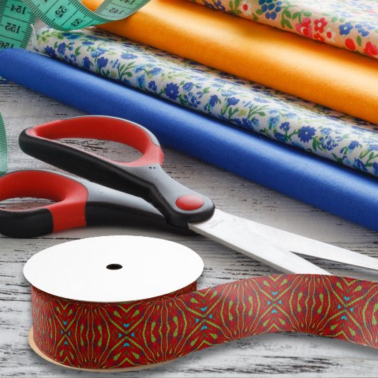 抽象芸術幾何学的ヒッピー赤い緑の民族部族 グログランリボン