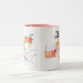 抽象芸術幾何学的ピンクオレンジブラック ツートーンマグカップ (中央)