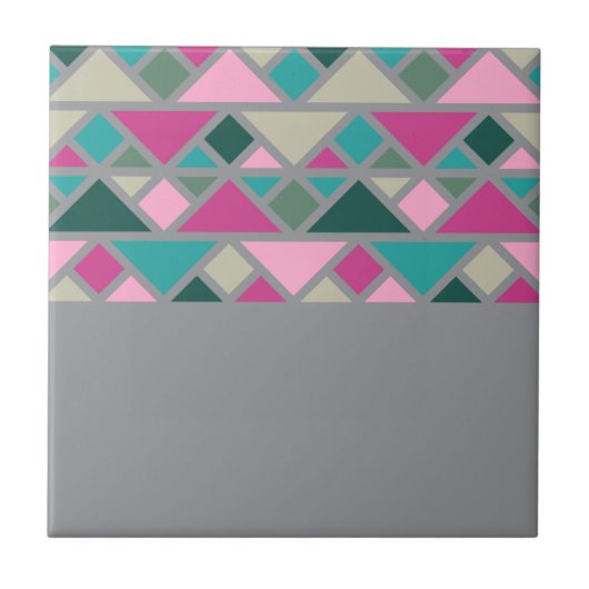 抽象芸術幾何学的ピンク明るい赤紫色ターコイズ灰色 タイル (正面)