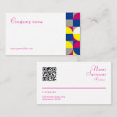 抽象芸術幾何学的ホワイト明るい赤紫色QR名刺 名刺 (正面/裏面)