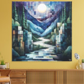 抽象芸術幾何学的ムーンライトバレー川 キャンバスプリント (インサイチュ (リビング))