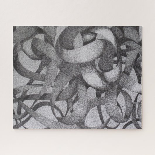 抽象芸術幾何学的モノクロ白黒リボン ジグソーパズル (横)