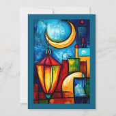 抽象芸術幾何学的ラマダンランタン&クレセント 招待状 (正面)