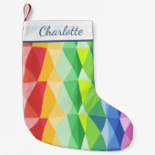 抽象芸術幾何学的レインボーパーソナライズされたプリズム名 スモールクリスマスストッキング (正面)
