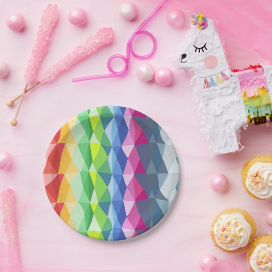 抽象芸術幾何学的レインボープリズム形状パターン ペーパープレート (パーティー)