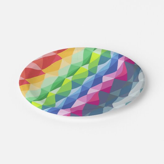 抽象芸術幾何学的レインボープリズム形状パターン ペーパープレート (アングル)