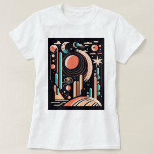 抽象芸術幾何学的宇宙惑星。ヴィンテージ宇宙 Tシャツ