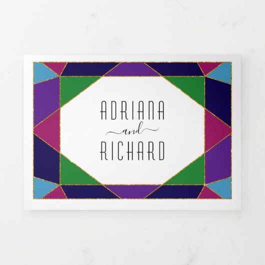 抽象芸術幾何学的宝石タイポグラフィ結婚ズ 三つ折り招待状 (カバー)