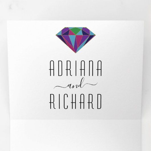 抽象芸術幾何学的宝石タイポグラフィ結婚ズ 三つ折り招待状 (内部最初)