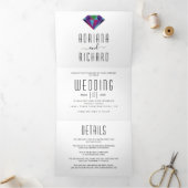 抽象芸術幾何学的宝石タイポグラフィ結婚ズ 三つ折り招待状 (内部)