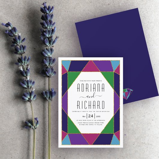 抽象芸術幾何学的宝石タイポグラフィ結婚ズ 招待状