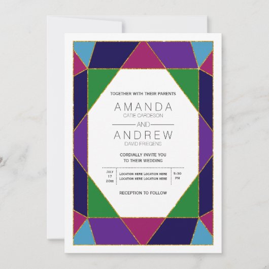 抽象芸術幾何学的宝石結婚宝石 招待状 (正面)