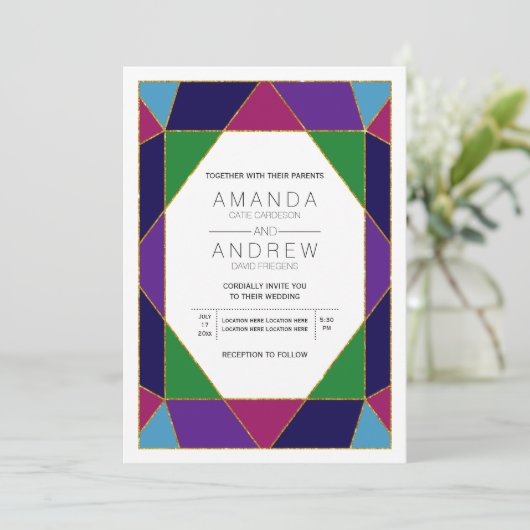抽象芸術幾何学的宝石結婚宝石 招待状 (スタンド正面)