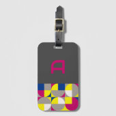 抽象芸術幾何学的明るい赤紫色ブルーイエローグレー名 ラゲッジタグ (正面縦)