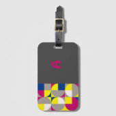 抽象芸術幾何学的明るい赤紫色ブルーイエローグレー名 ラゲッジタグ (正面縦)
