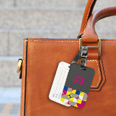 抽象芸術幾何学的明るい赤紫色ブルーイエローグレー名 ラゲッジタグ