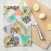 抽象芸術幾何学的熱帯葉模様 キッチンタオル (四つ折り)