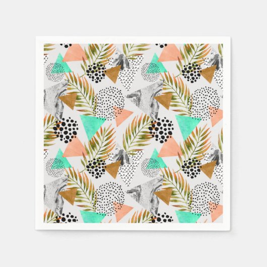 抽象芸術幾何学的熱帯葉模様 スタンダードカクテルナプキン (正面)