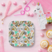 抽象芸術幾何学的熱帯葉模様 ペーパープレート (パーティー)