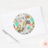 抽象芸術幾何学的熱帯葉模様 ラウンドシール (封筒)